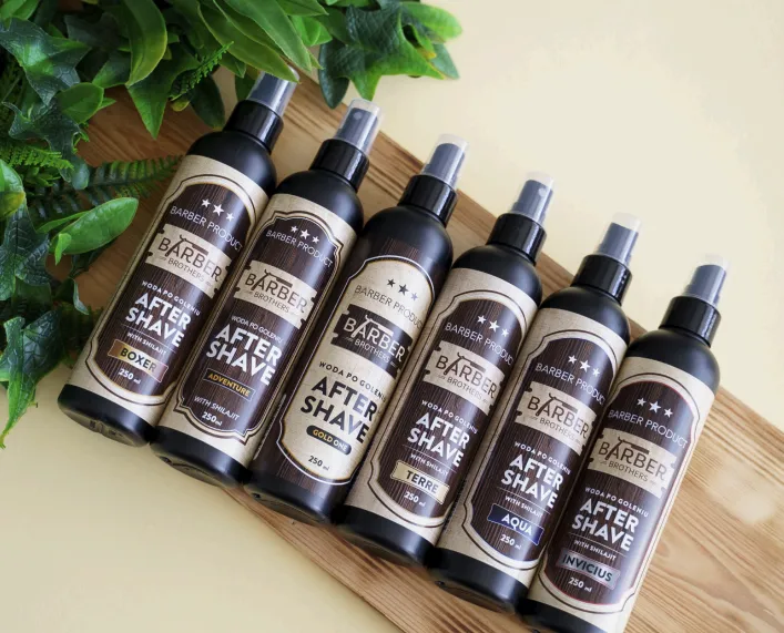 Linia produktów After Shave Barber Brothers w butelkach z atomizerem